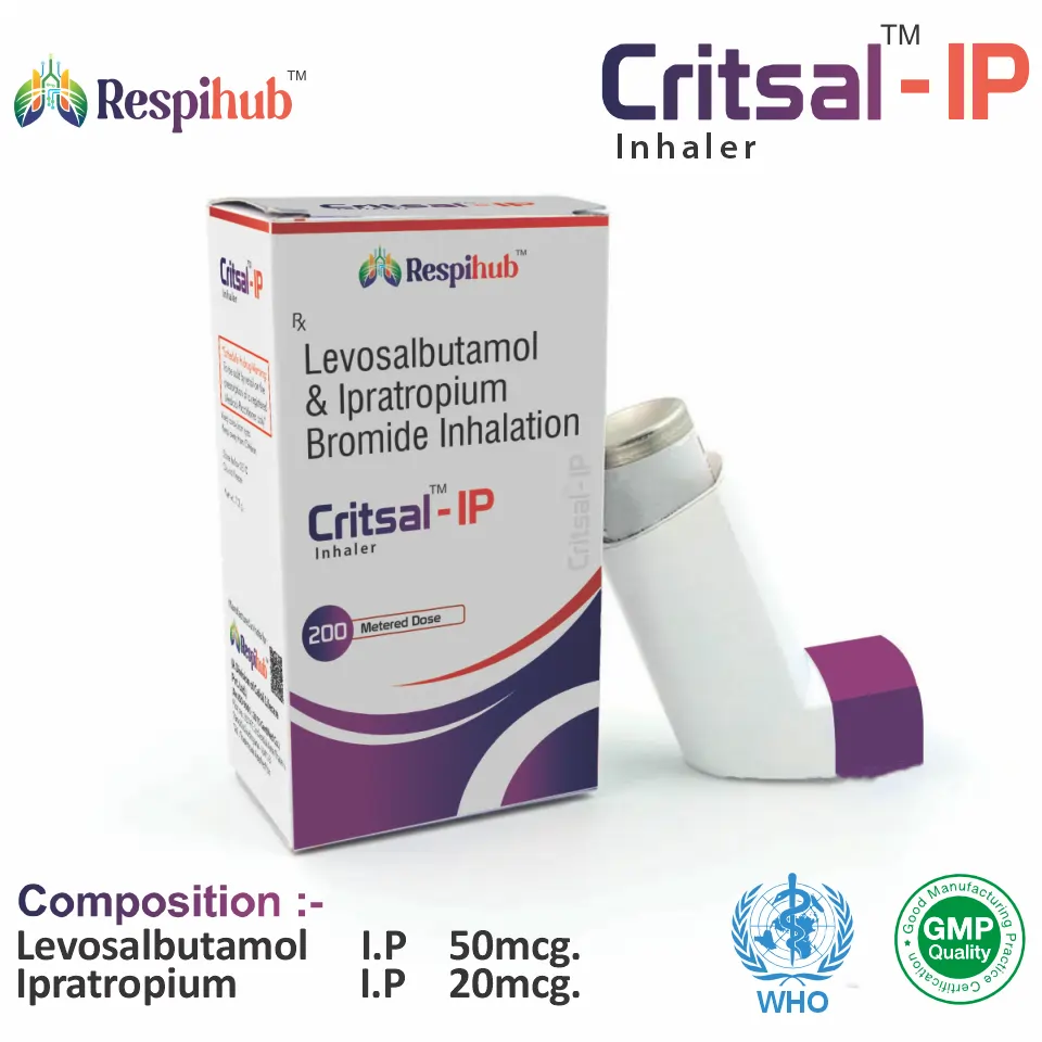 Levosalbutamol (50mcg) + Ipratropium (20mcg) Inhaler at Best Price in PCD Pharma Franchise for Bronchodilator and Respiratory Support.